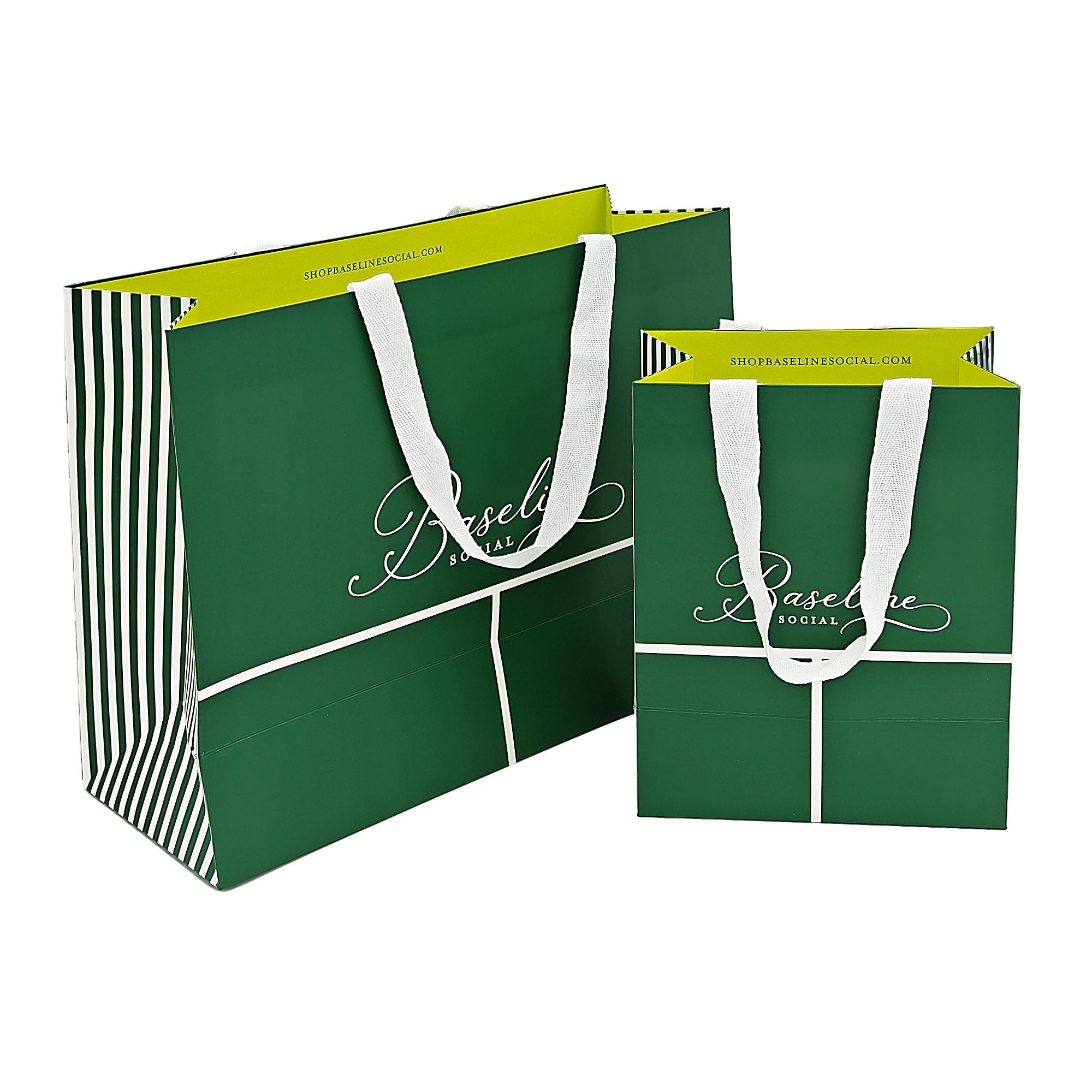 Premium paper carry bag with fabric handle for branded retail packaging